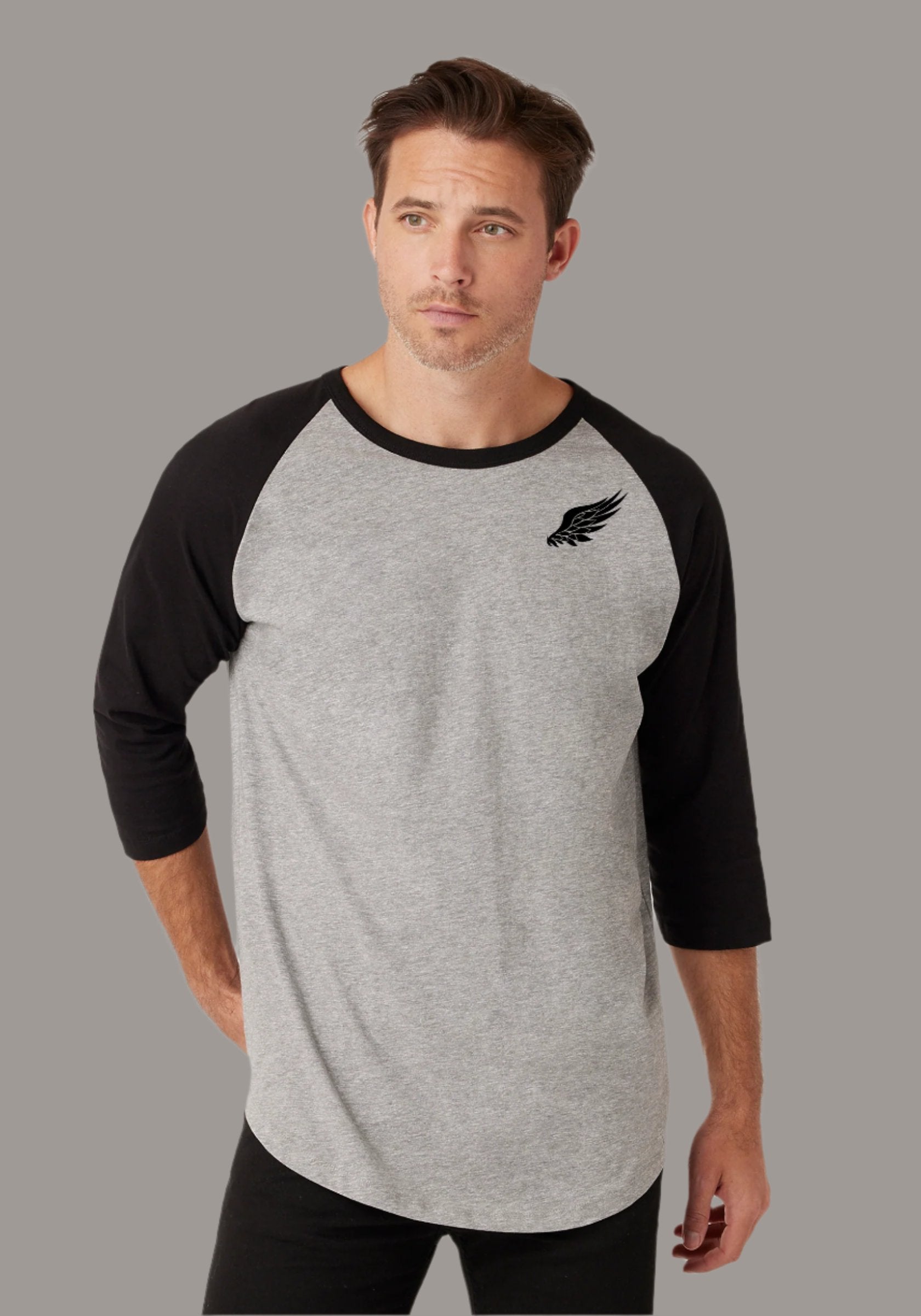 LITTLE BIRD 3/4 SLEEVE BASEBALL TEE (Heather Grey/Black)