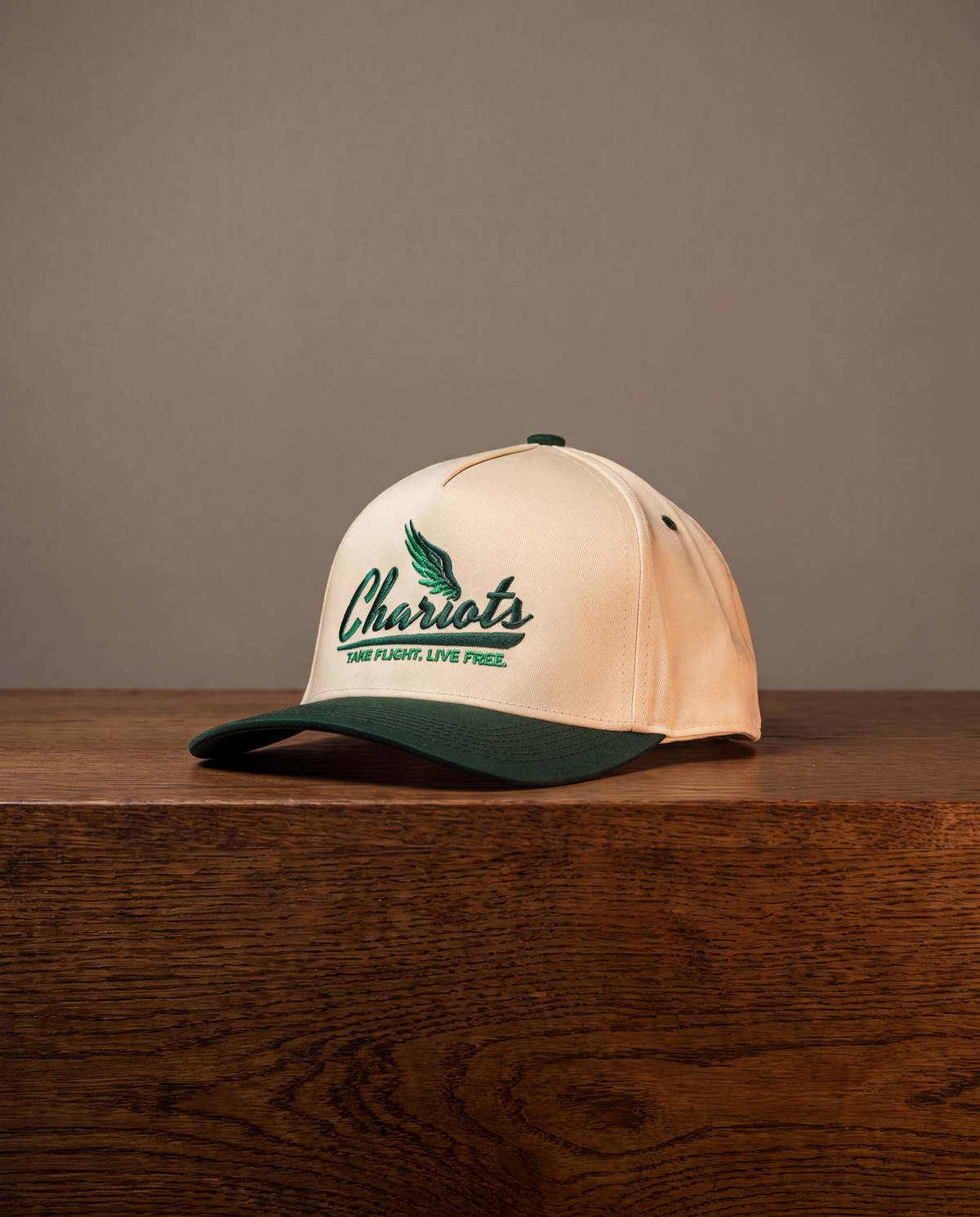 TAKE FLIGHT 5 PANEL HAT (Natural/Dark Green)