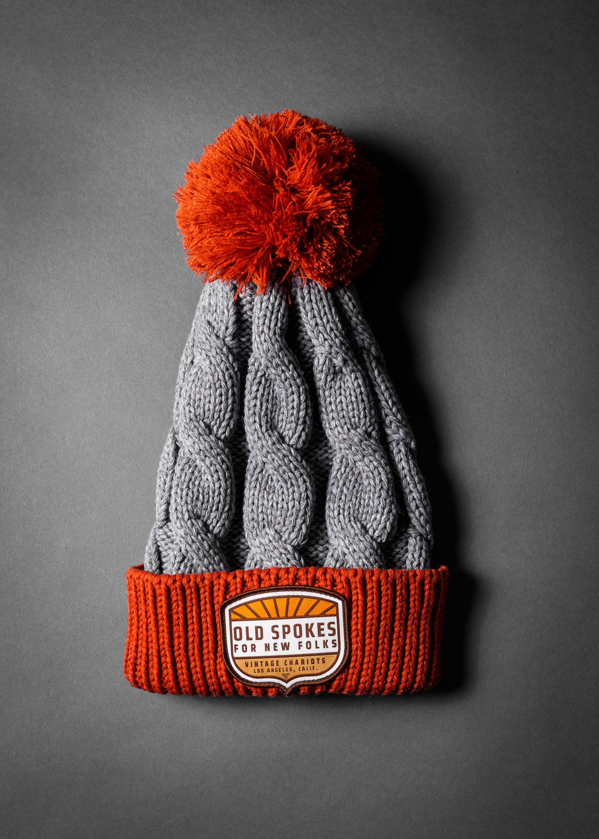 OLD SPOKES CHUNK TWIST KNIT BEANIE (Heather Grey/Rust)