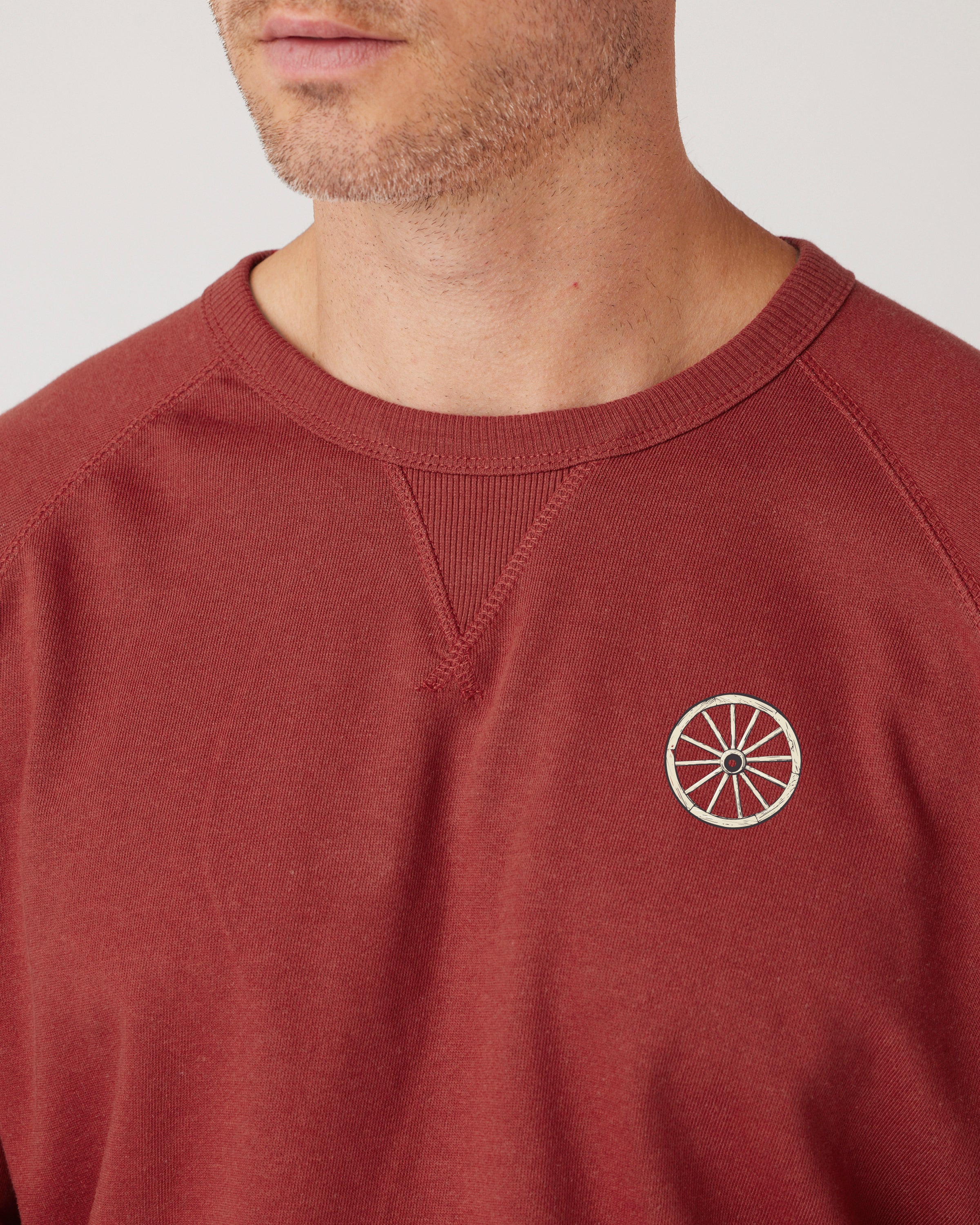 CHARIOTS EMBROIDERED UNISEX FRENCH TERRY CREW NECK SWEATER (Spice Red)
